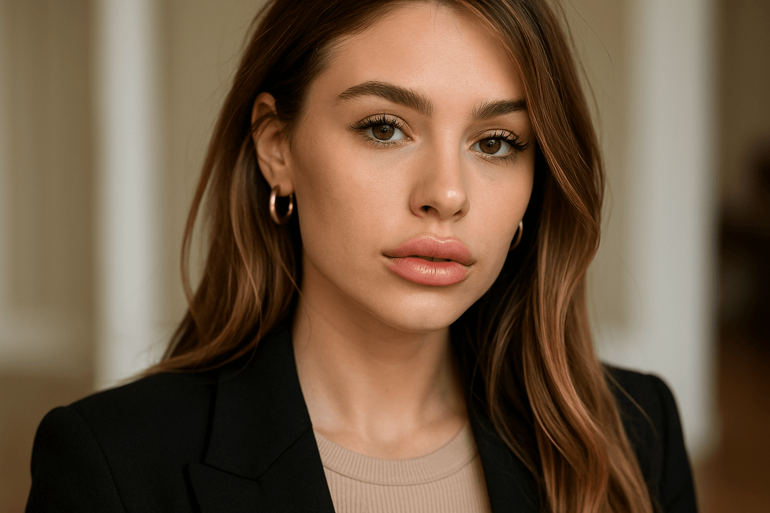 A girl after lip flip Botox injection