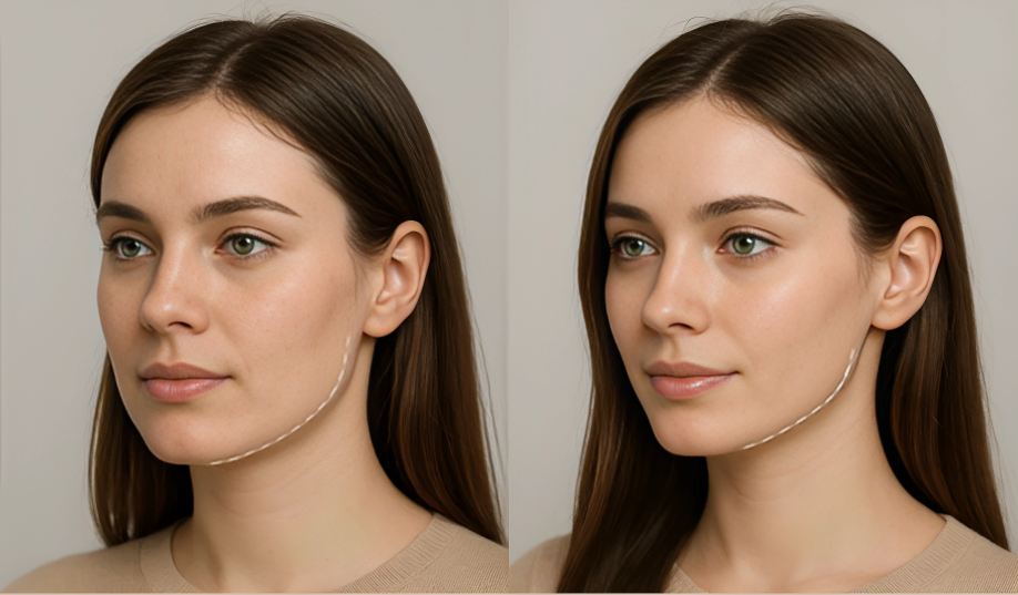 An Eastern European girl after chin reduction surgery