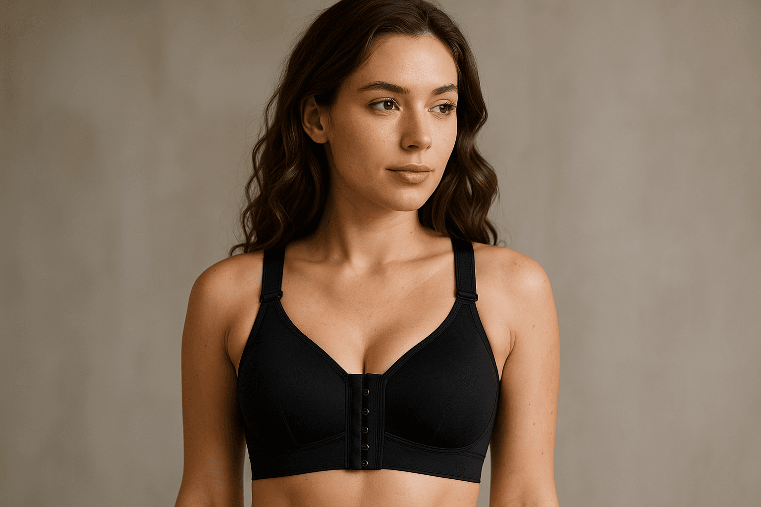 Showing a girl wearing bra after breast augmentation