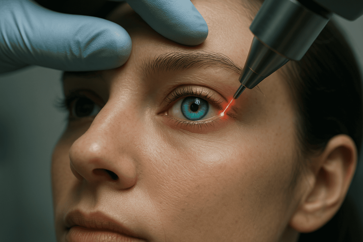 showing a girl under Laser eye surgery for eye color change that is risky