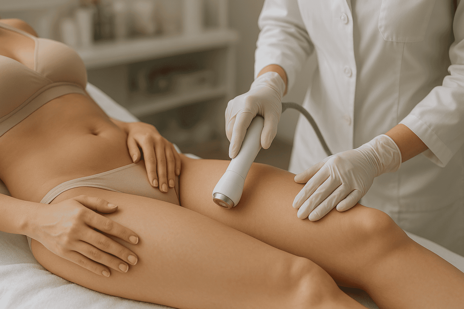 A girl preparing for non-surgical labiaplasty