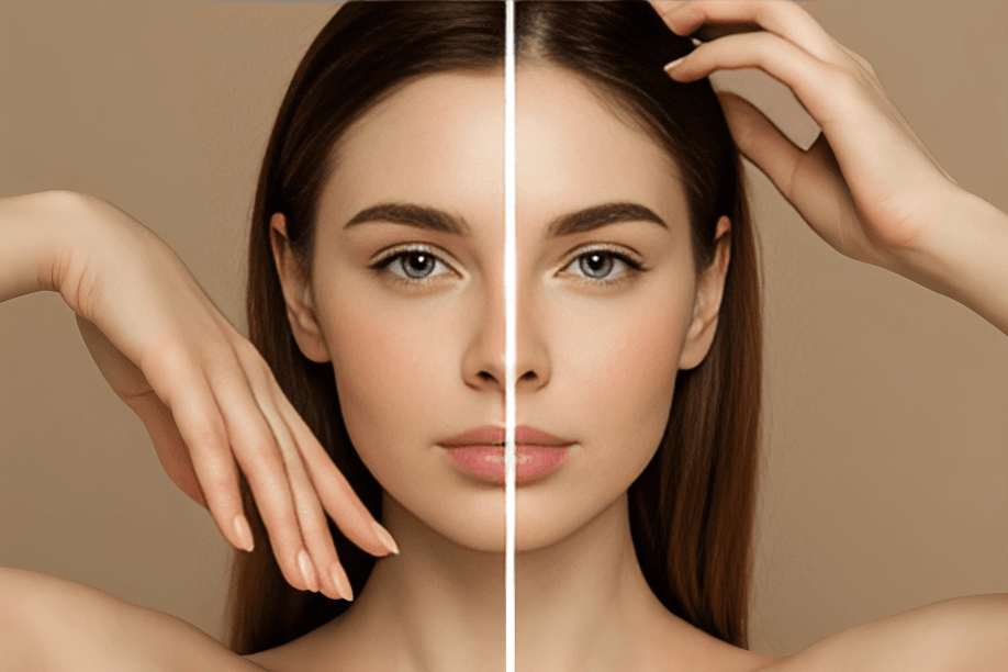 Showing a pretty girl after temple lift surgery