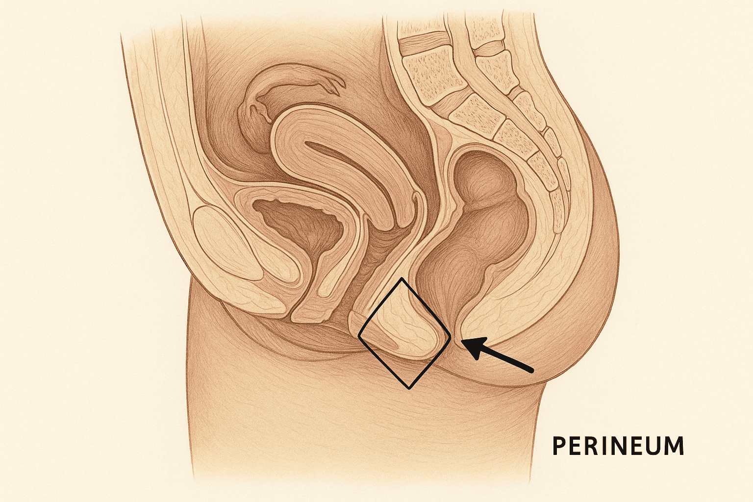 Anatomy and place of perineum undergoing perineorrhaphy surgery