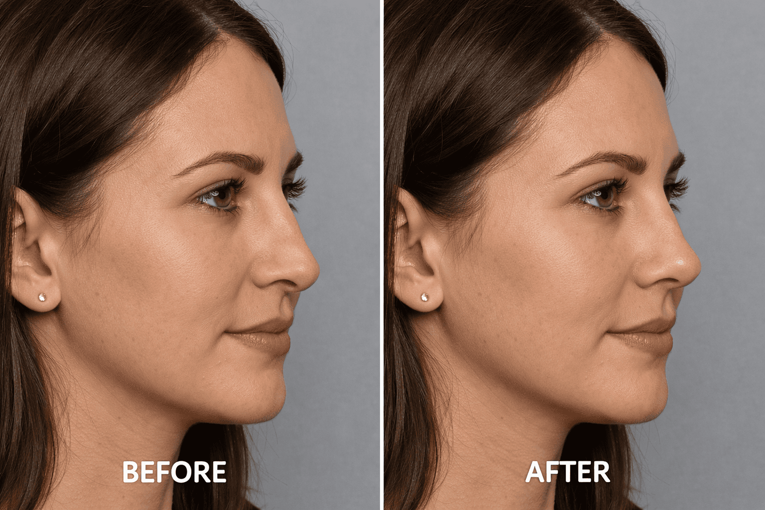 showing images of before and after of a rhinoplasty of a crooked nose