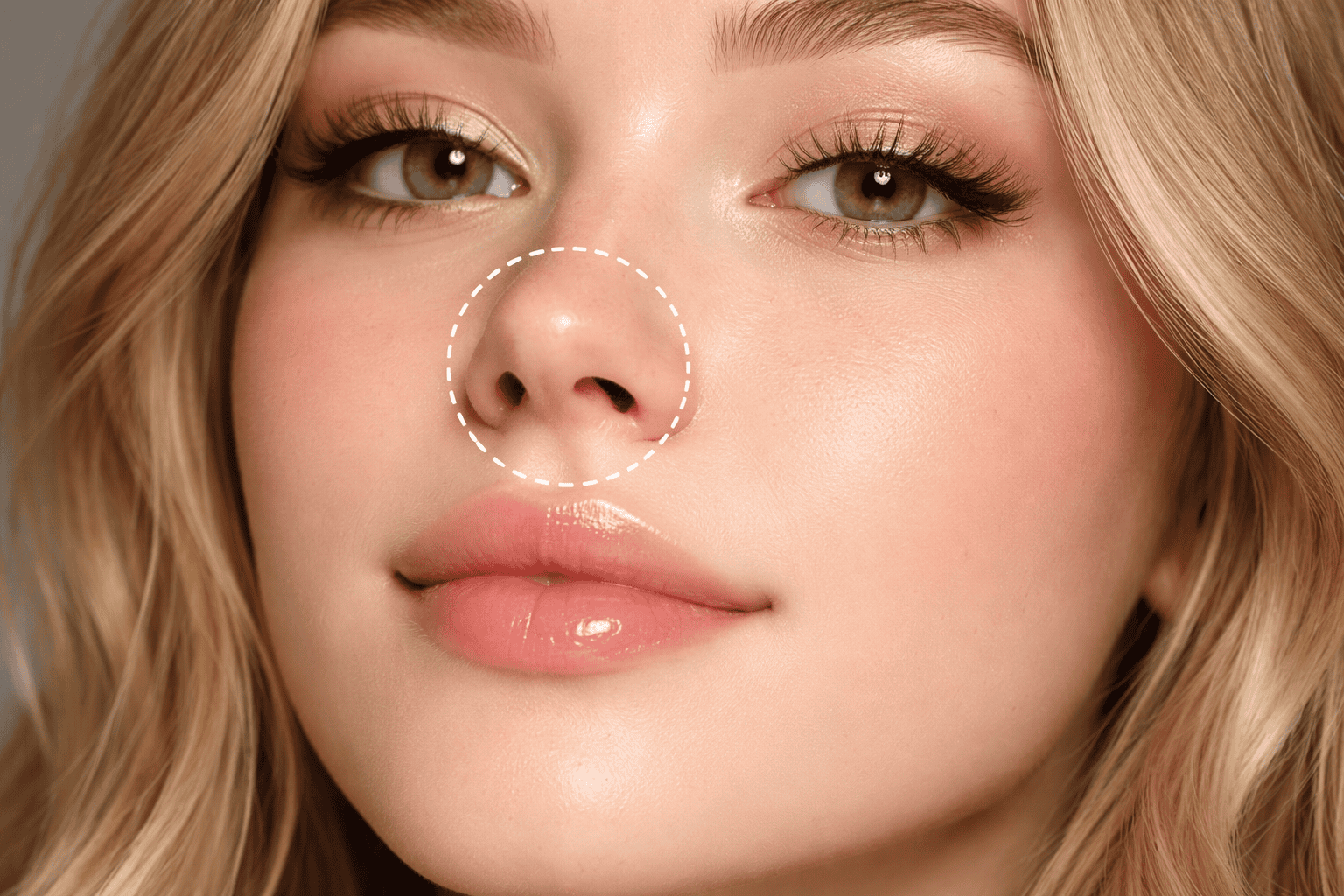 A woman with an over upturned nose