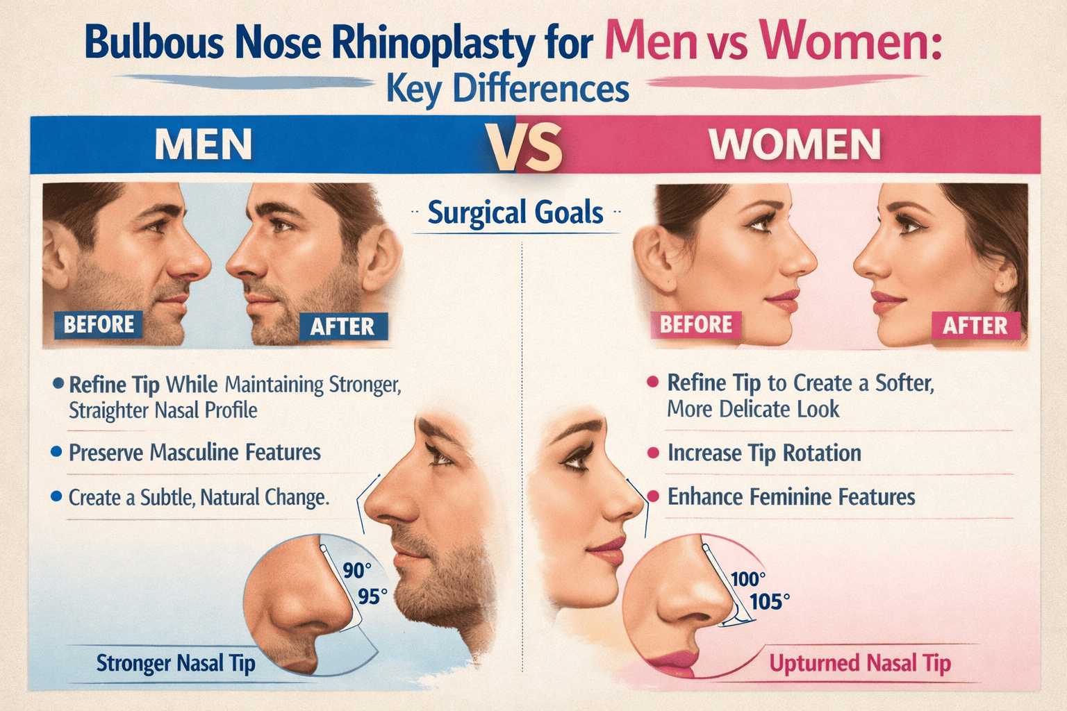 bulbous nose rhinoplasty for men vs women